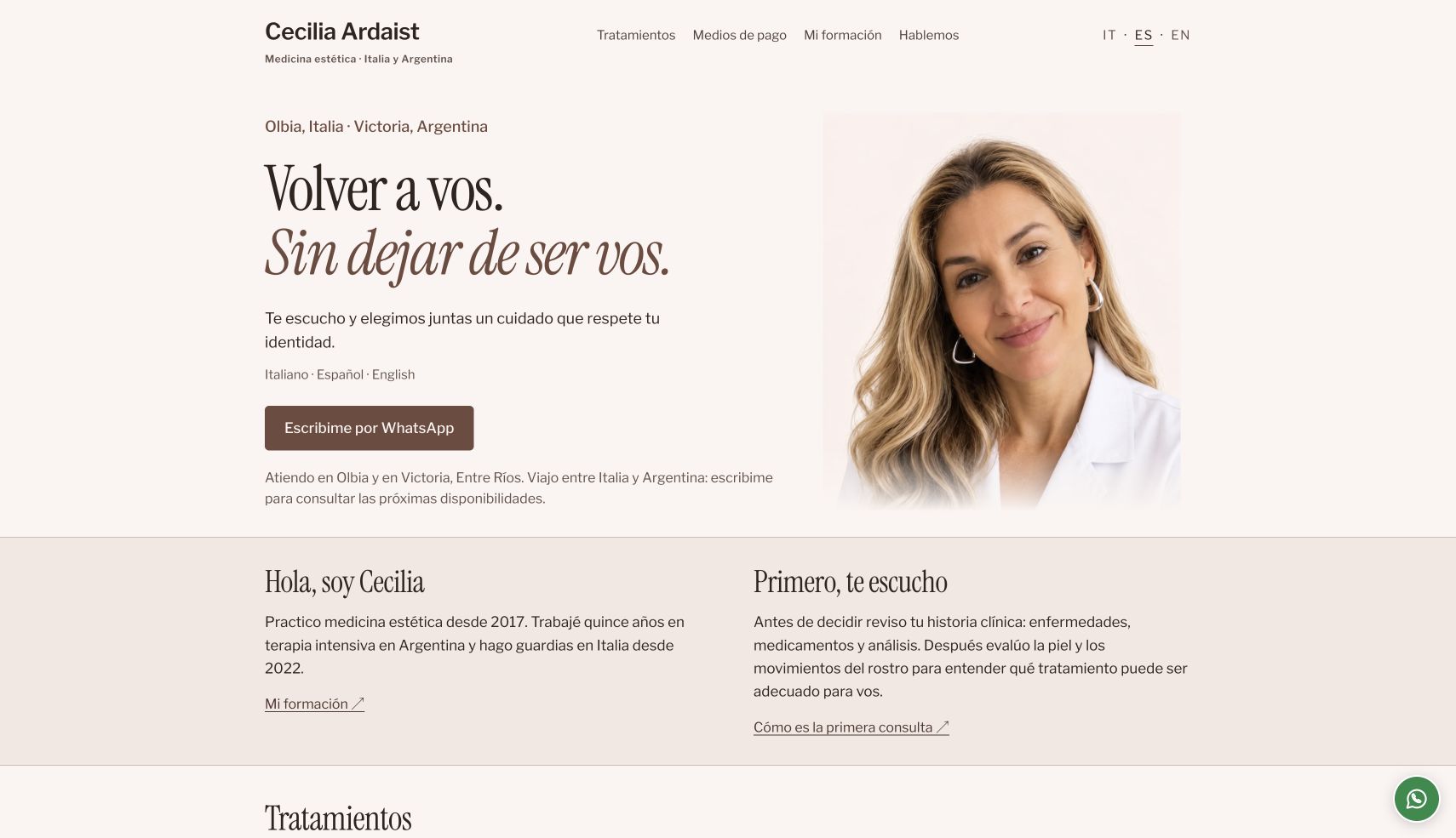 Captura de la web de Cecilia Ardaist: diseño editorial, retrato profesional y contacto